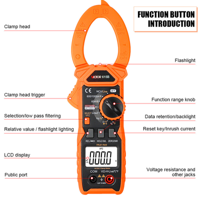 VICTOR 615B DC 1500V 1000A True RMS AC DC Digital Clamp Multimeter με ζωντανό NCV μετρητή ηλιακής ενέργειας