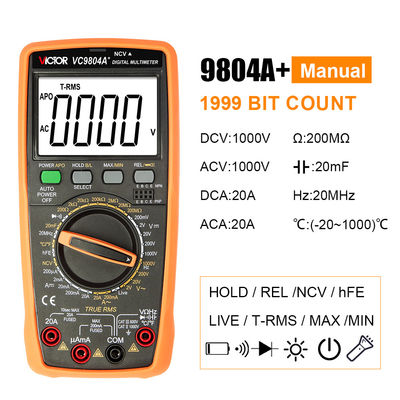 Victor VC9804A+ 9804 Πορτοφολικό πολυμετρικό True RMS AC DC 1000V 20A ψηφιακό πολυμετρικό