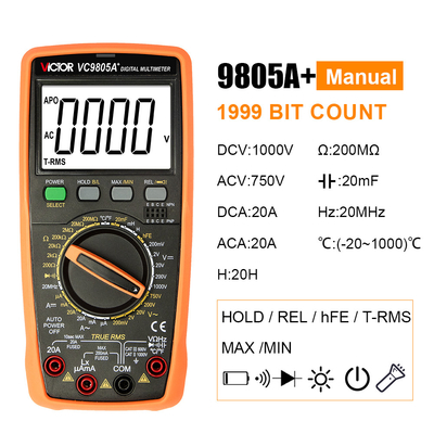 VICTOR VC9805A+1999(3 1/2) Αληθινό RMS Ψηφιακό Πολυμετρικό Δοκιμαστή Μετρήσεων Αντίστασης AC DC 1000V 20A Voltmeter Ammeter
