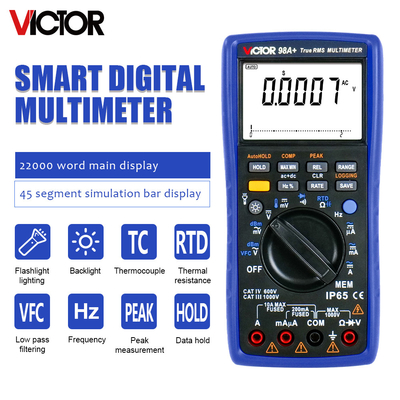 VICTOR 98A+ VICTOR Ψηφιακό πολυμετρικό 22000 μετρήσεις οθόνης αυτοματοποιημένο πολυμετρικό με USB